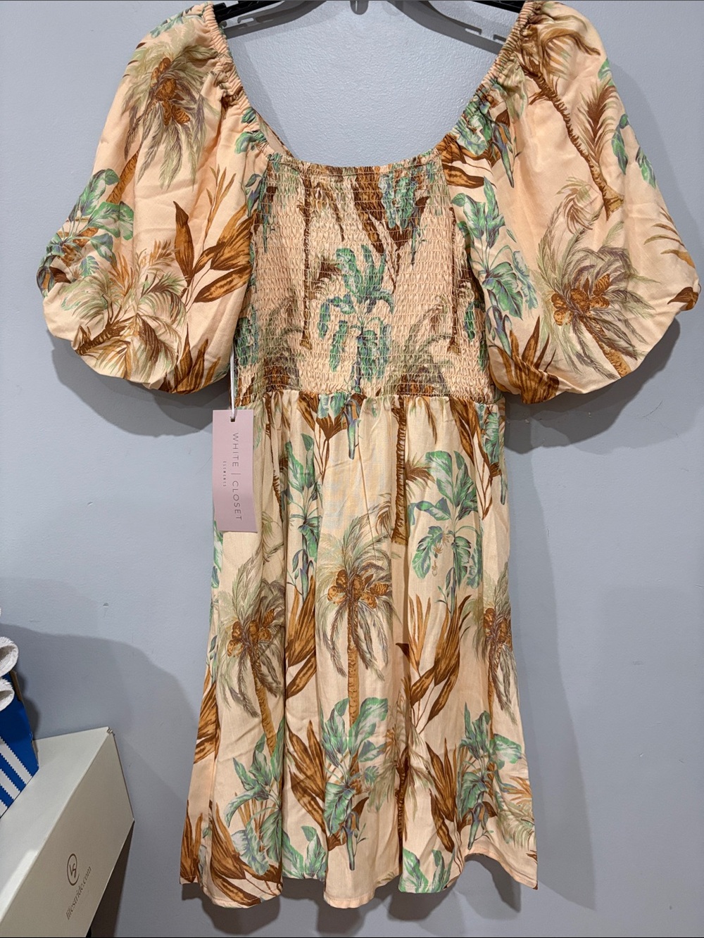 White Closet Cream Tropical Tie-Front Mini Dress - Picture 6 of 13